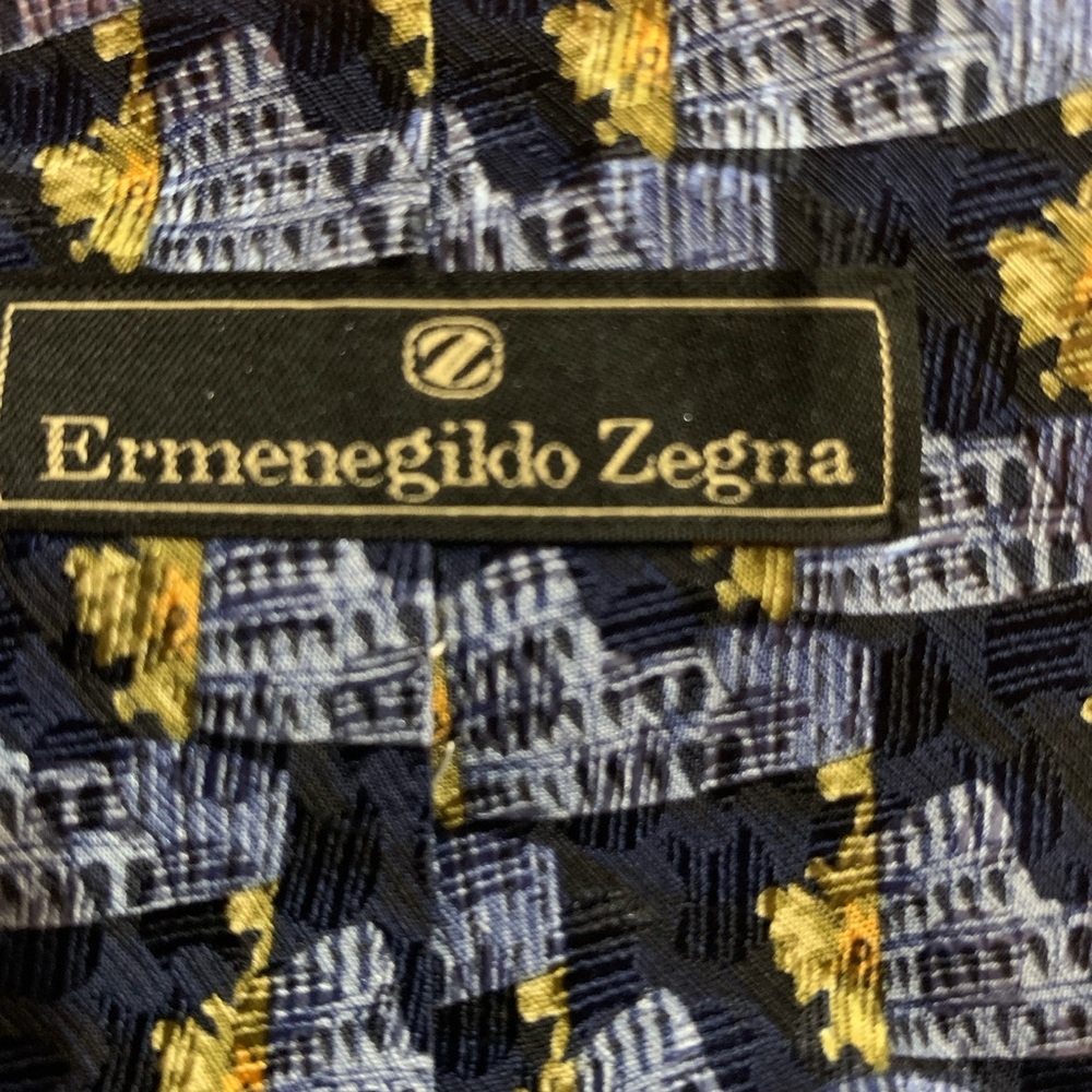 Ermenegildo Zegna Silk Tie Men’s 57”x4” Multicolor Roman Colosseum Woven Design - Picture 4 of 8